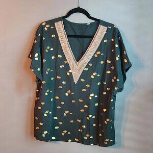 2x Shein Green Gold Feather Blouse